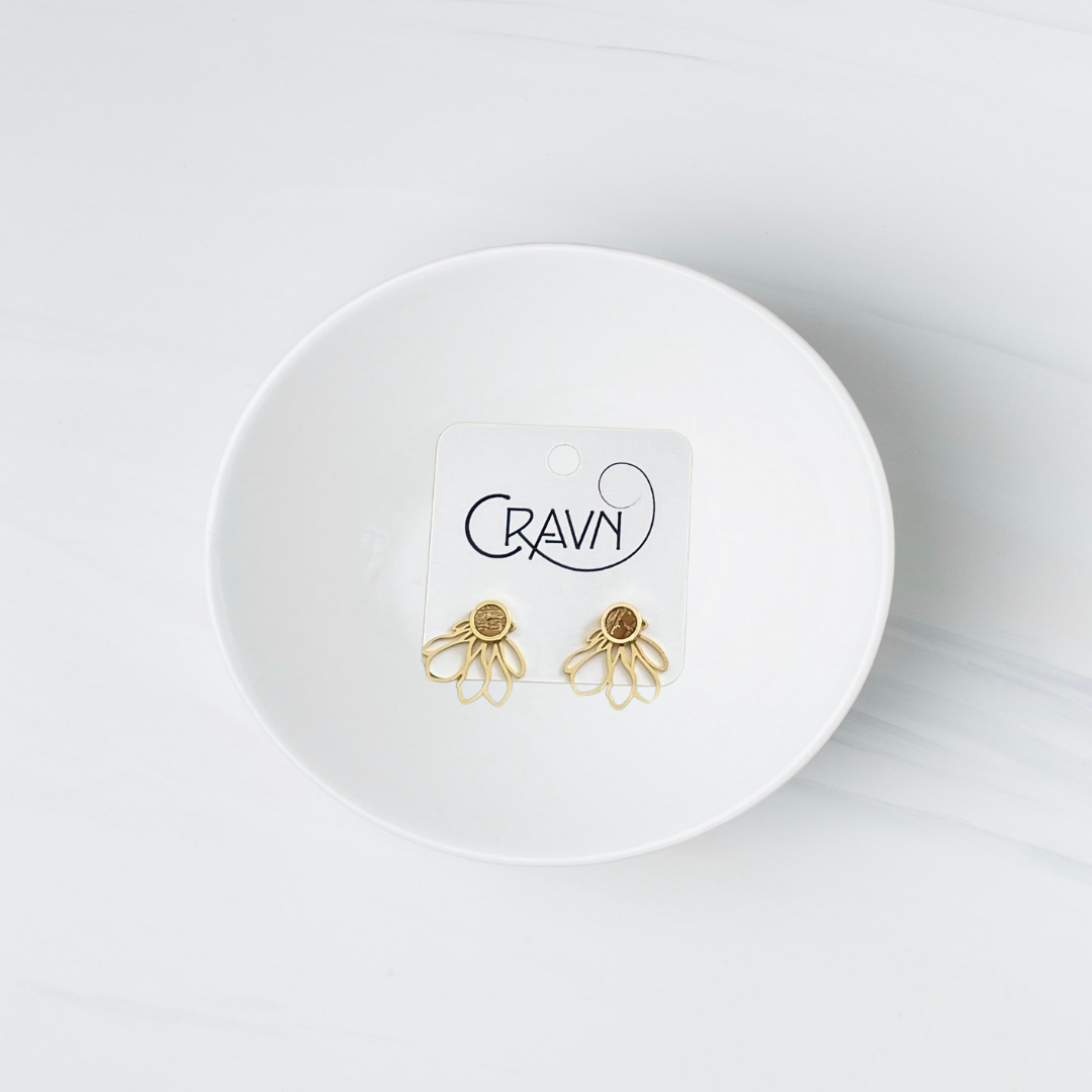 Earrings, Interchangeable Studs, Brass Medium Flowers, Cravn Jewelry