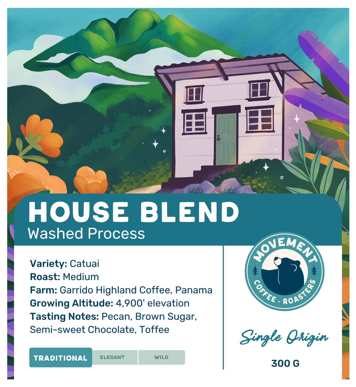 Movement Coffee House Blend label