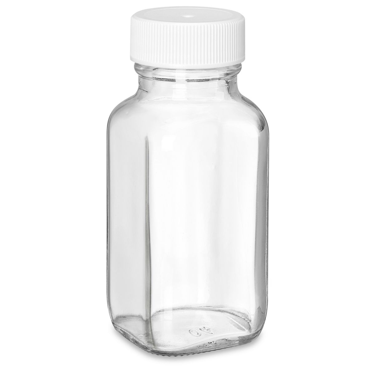 2 oz clear glass French square jar with white screw cap