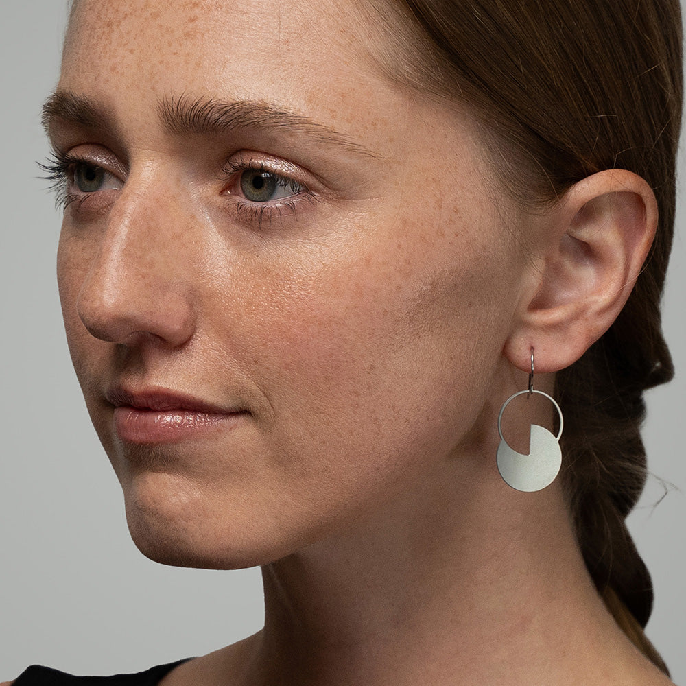 Eclipse Drop Earrings, stainless steel, worn