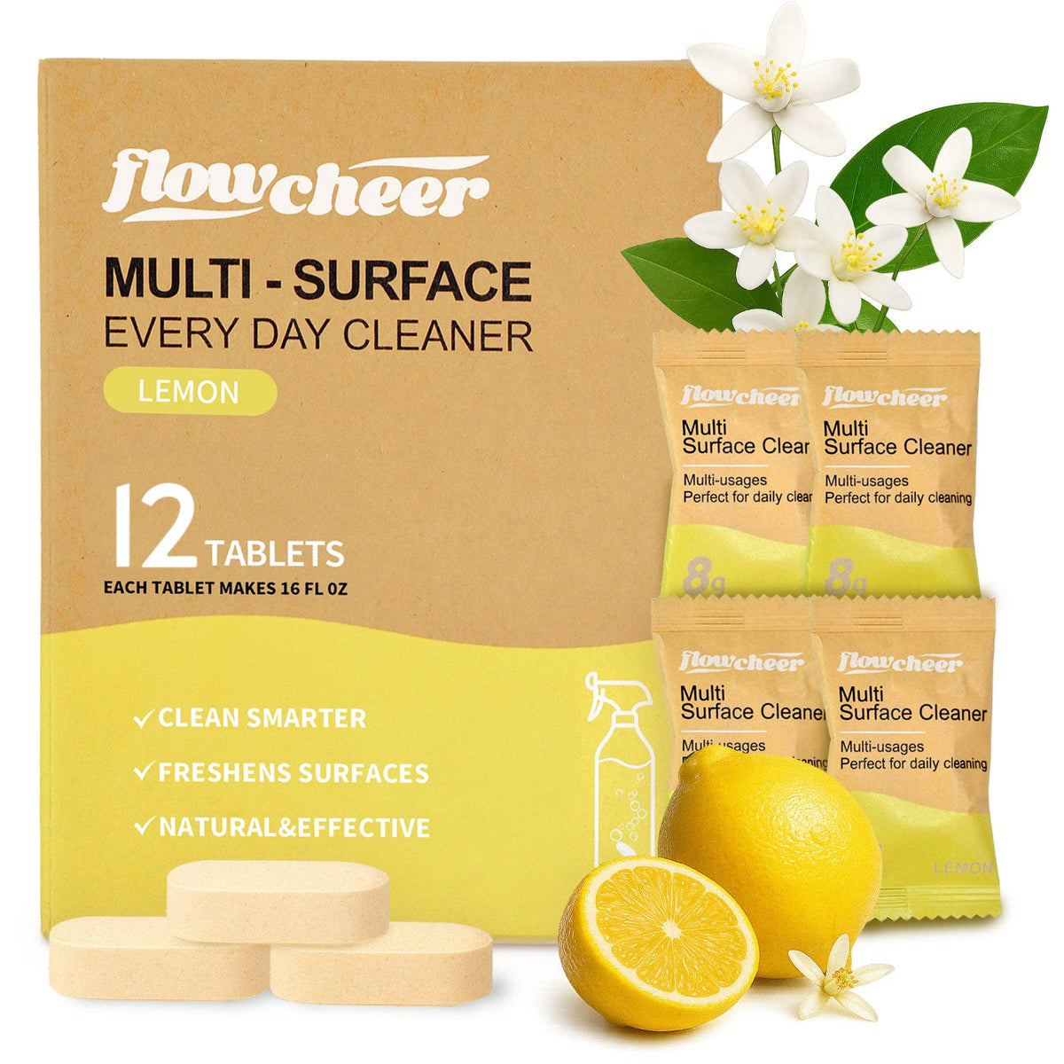 Multi-Surface Cleaner Tablets, Lemon, Flowcheer