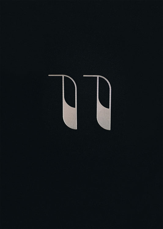 Angular Moment Peapod Earrings, brushed stainless steel