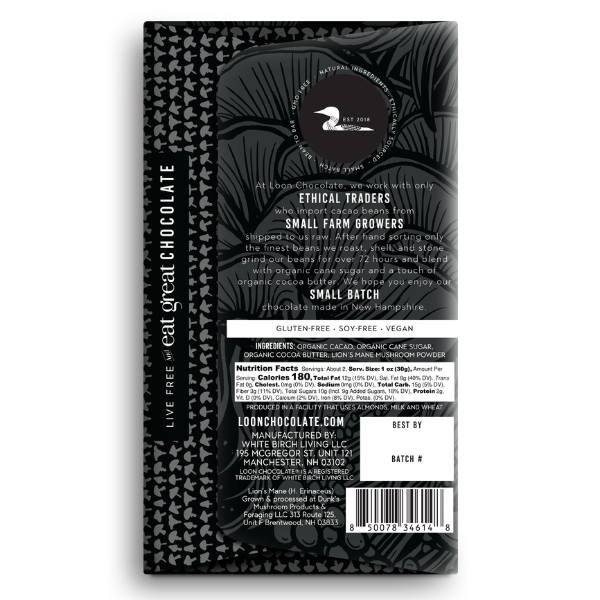 Chocolate Bar, Lion's Mane Dark, Loon Chocolate