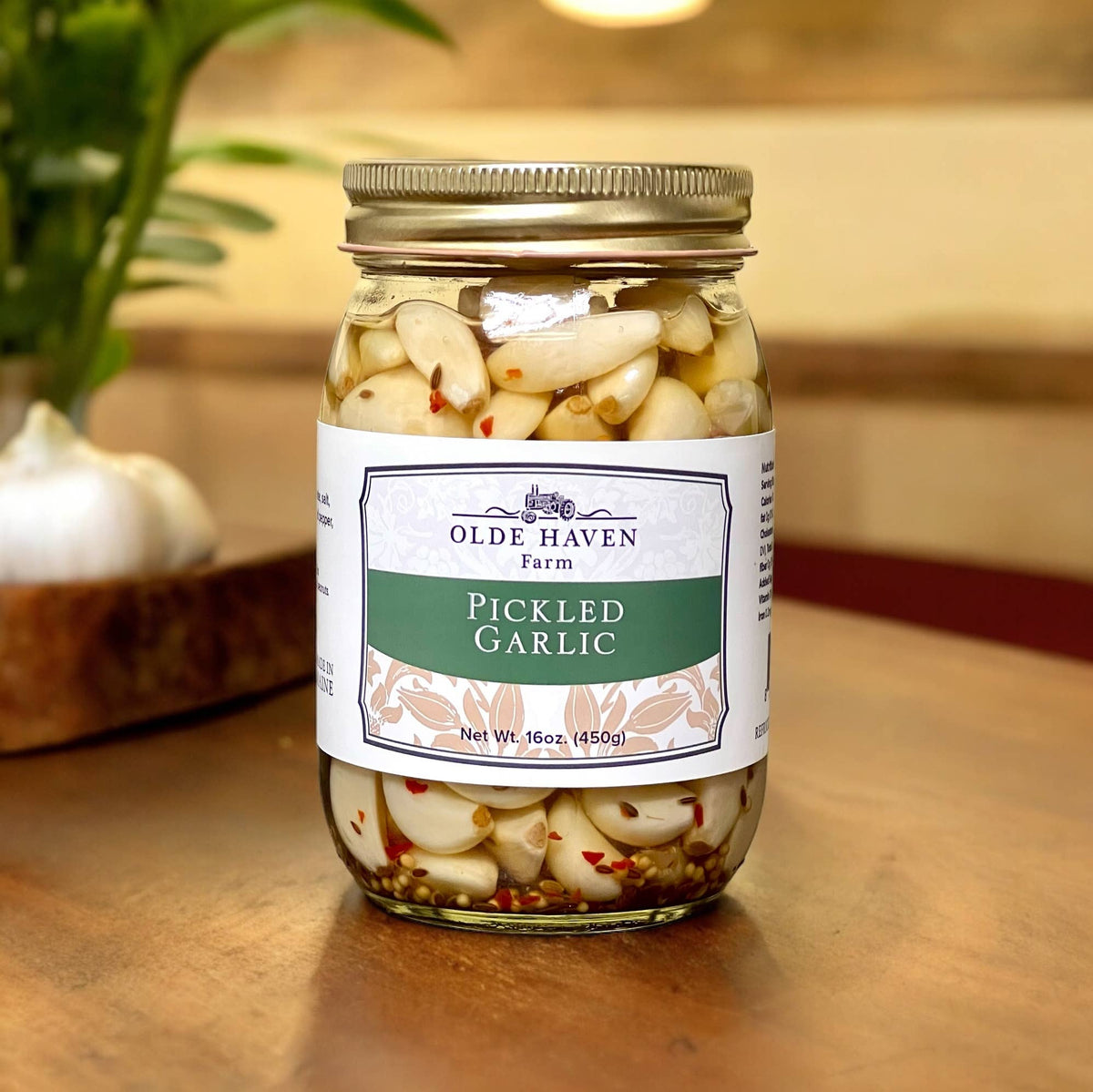 Olde Haven Farm Pickled Garlic, 16 oz jar