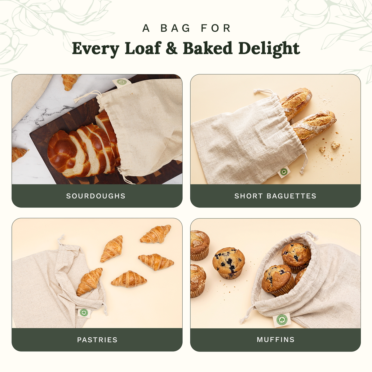Linen Bread Bags for Sourdough, Baguettes, & Loaves: Loaf Bag (11" x 15")