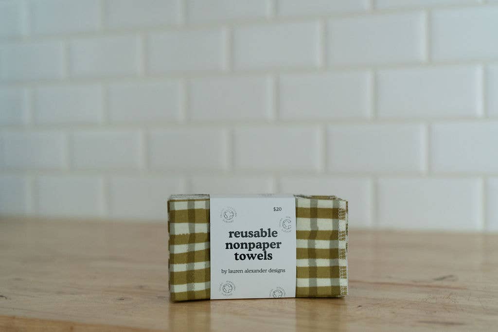Reusable Paper Towels, Green Gingham, Lauren Alexander Designs