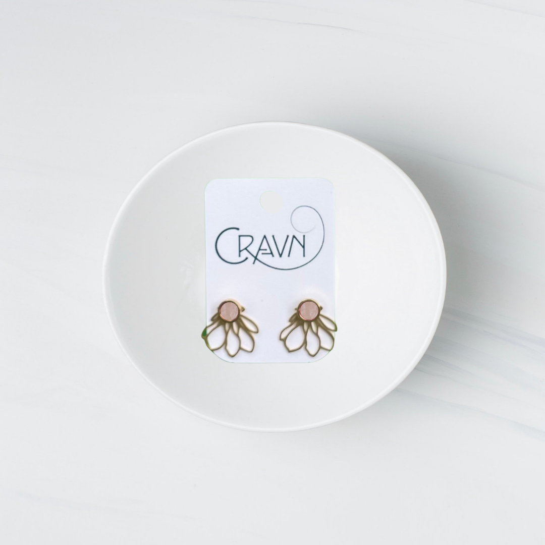 Earrings, Interchangeable Studs, Brass Medium Flowers, Cravn Jewelry