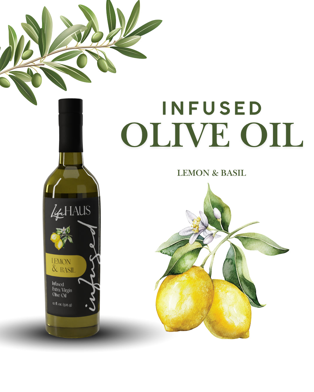 Lifehaus Lemon and Basil Infused Olive Oil