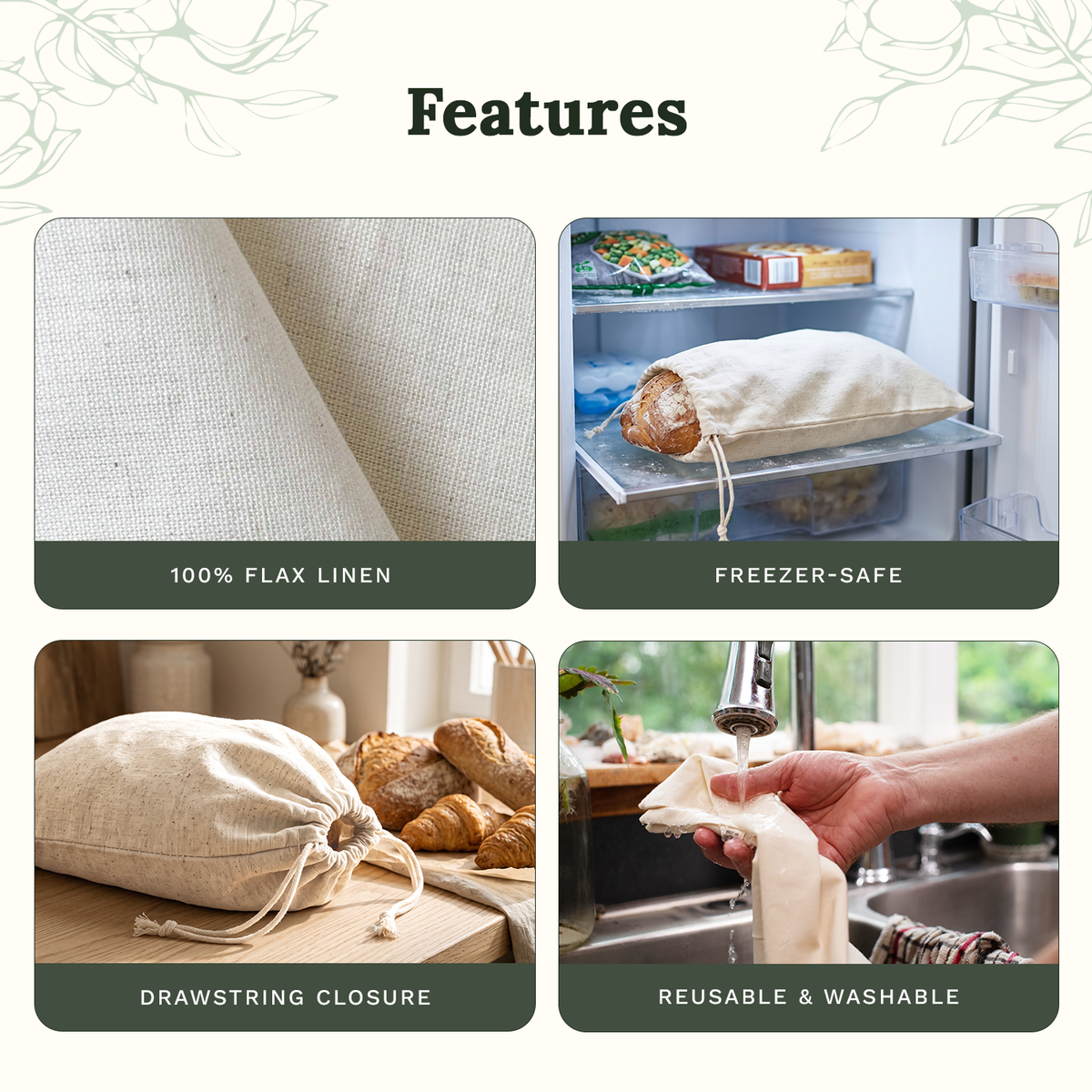 Linen Bread Bags for Sourdough, Baguettes, & Loaves: Loaf Bag (11" x 15")