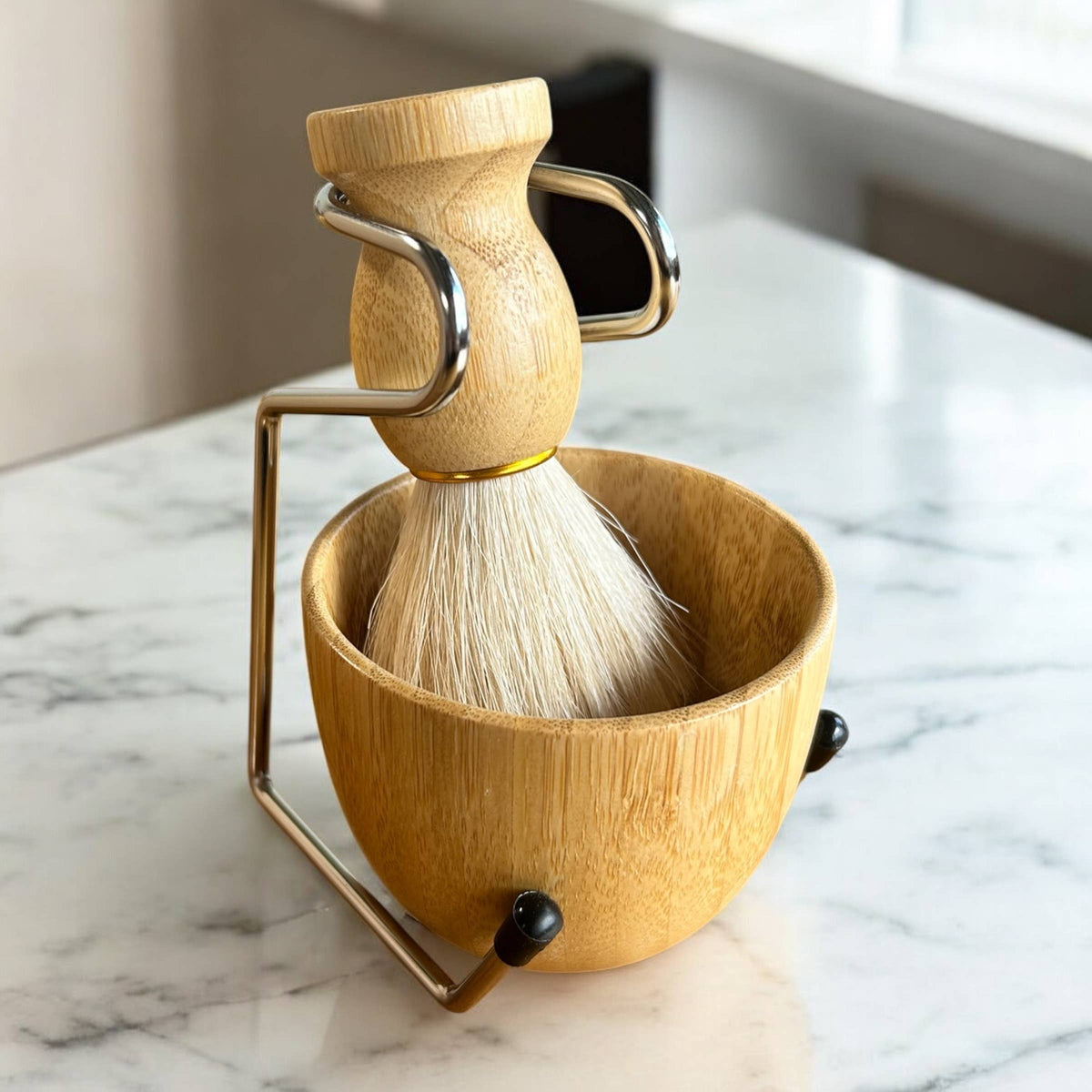 Bamboo Switch natural shaving brush and stand set