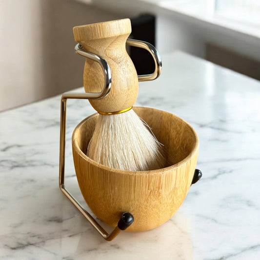 Bamboo Switch natural shaving brush and stand set