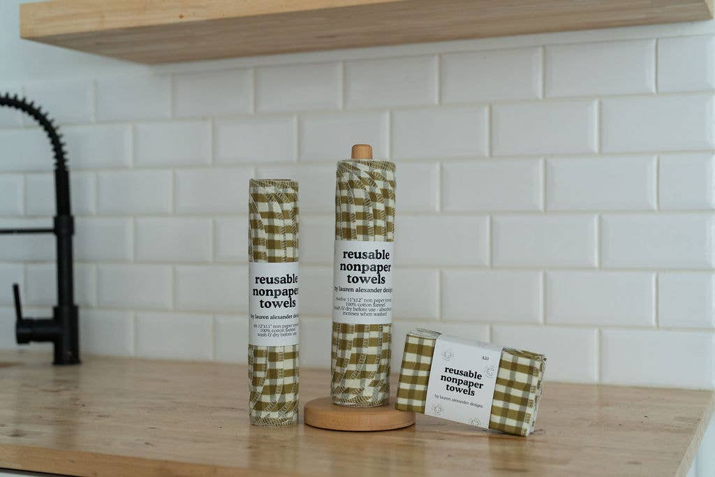 Reusable Paper Towels, Green Gingham, Lauren Alexander Designs