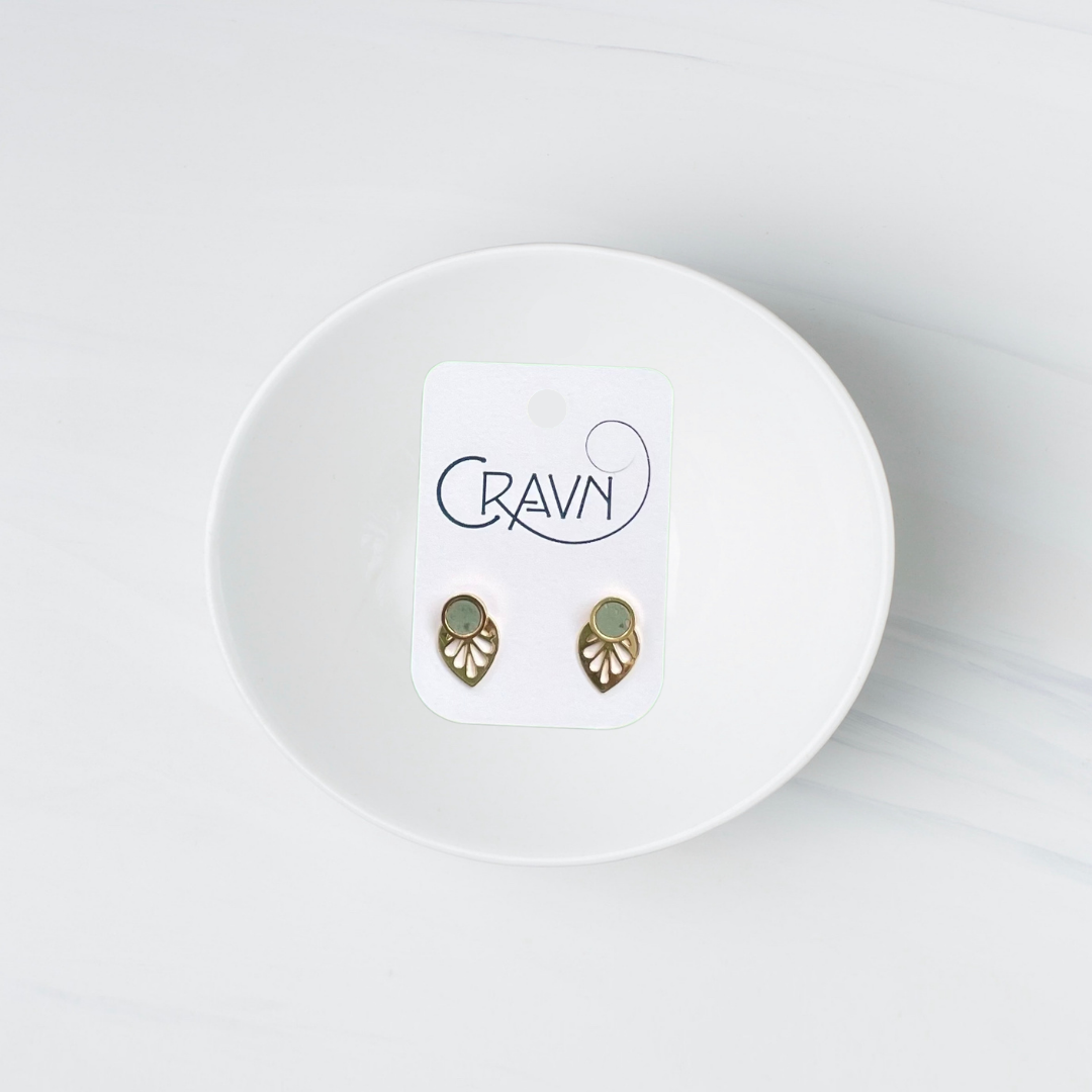 Earrings, Interchangeable Studs, Brass Leaf, Cravn Jewelry