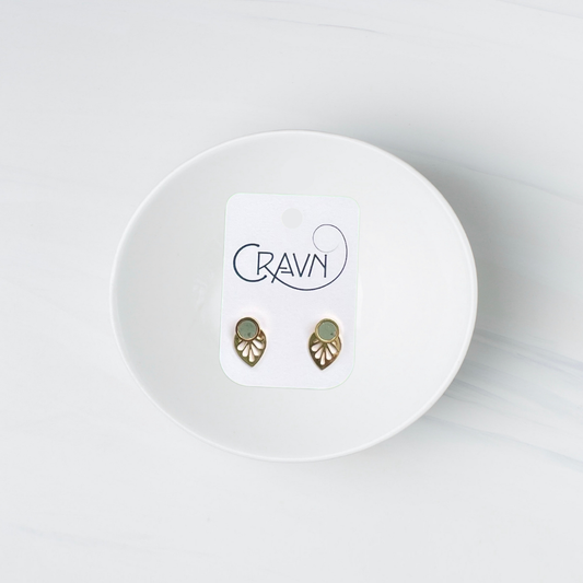 Earrings, Interchangeable Studs, Brass Leaf, Cravn Jewelry