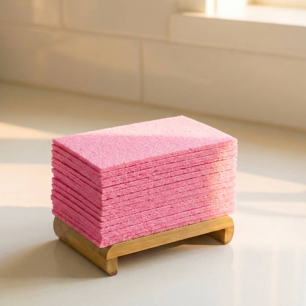 Compostable cellulose kitchen sponge, pink