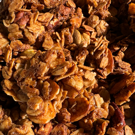 Jamie's Farm Dark Chocolate Granola with Sea Salt, close up