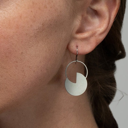 Eclipse Drop Earrings, stainless steel, worn