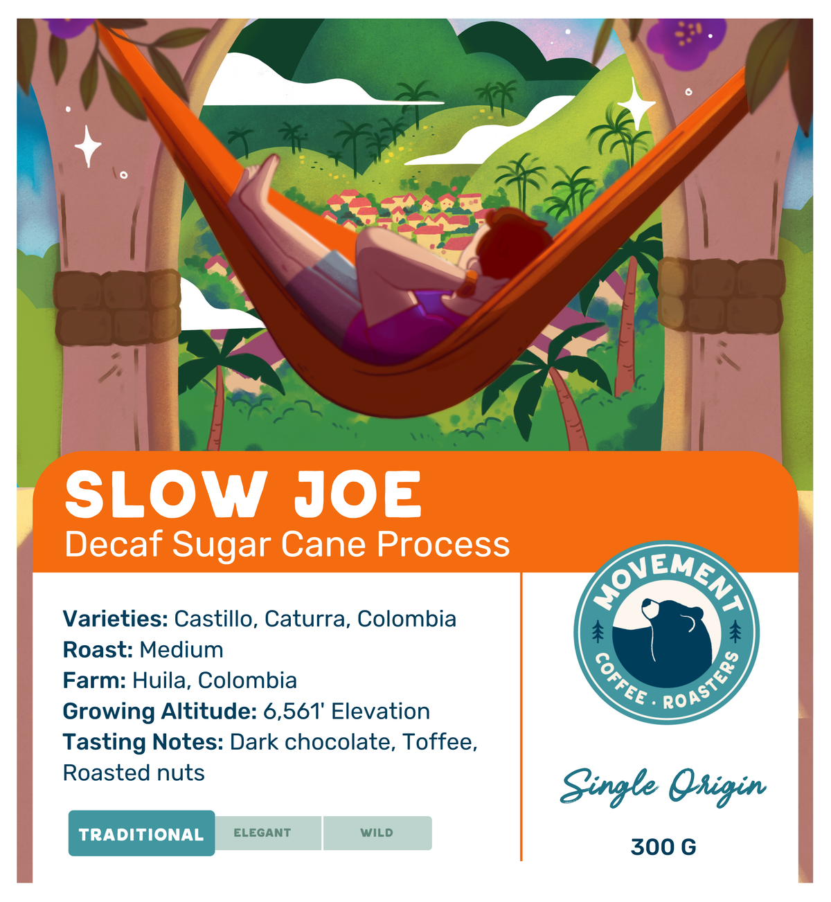 Movement Coffee Slow Joe Decaf label
