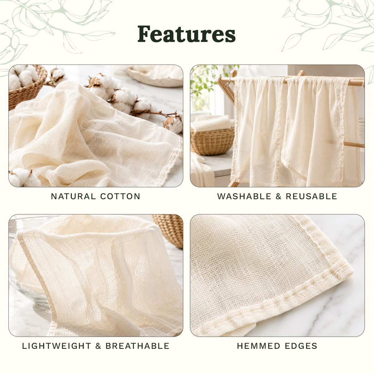 Cheesecloth, Reusable Organic Cotton (36" x 36"), Organic Cotton Mart