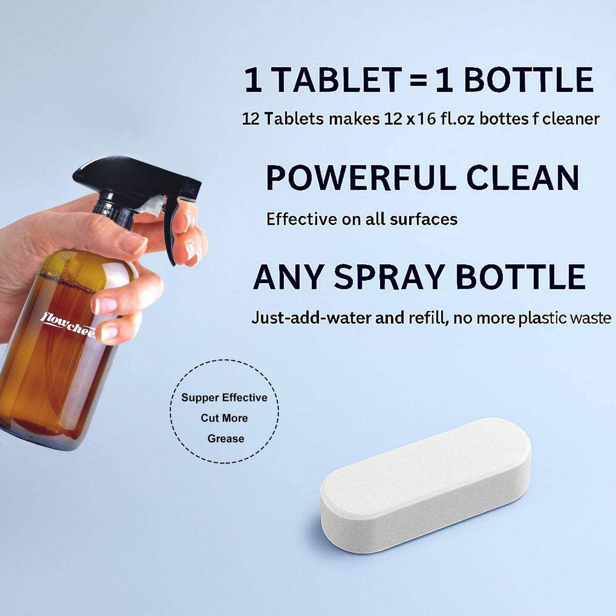 Multi-Surface Cleaner Tablets, Free & Clear (12-Pack), Flowcheer