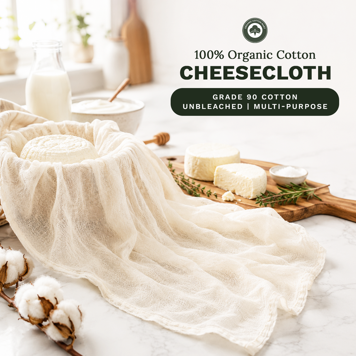 Cheesecloth, Reusable Organic Cotton (36" x 36"), Organic Cotton Mart
