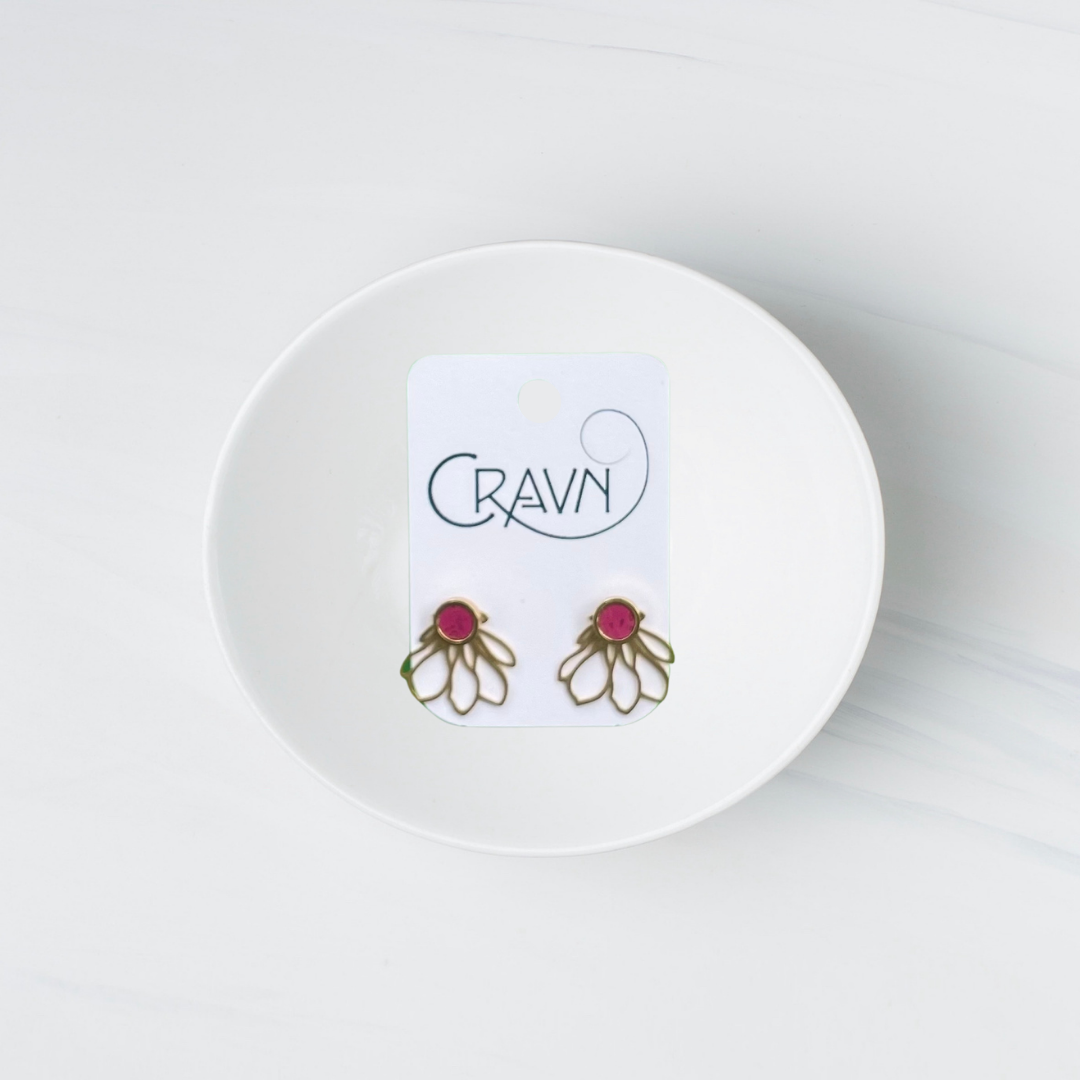 Earrings, Interchangeable Studs, Brass Medium Flowers, Cravn Jewelry