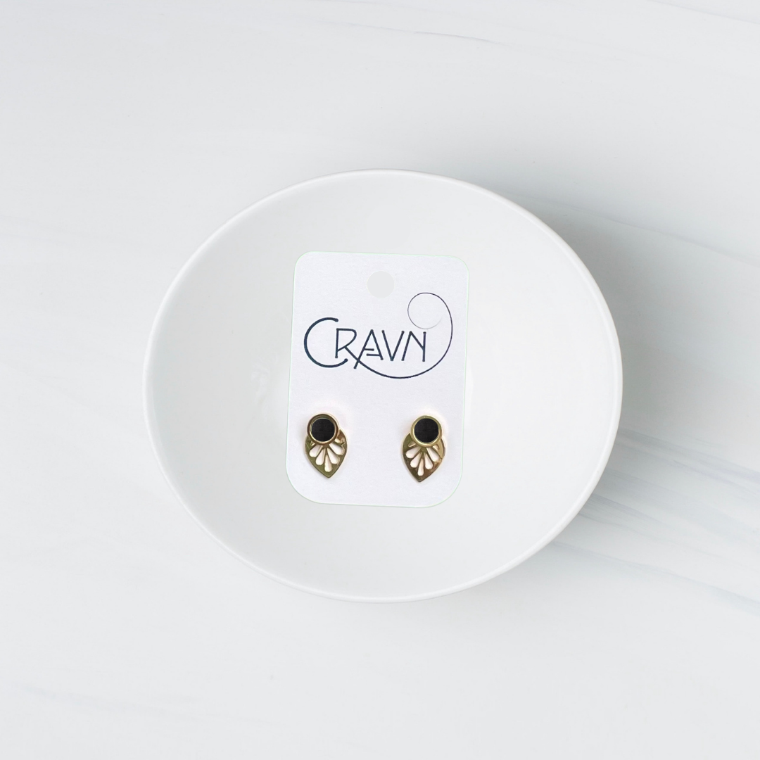 Earrings, Interchangeable Studs, Brass Leaf, Cravn Jewelry
