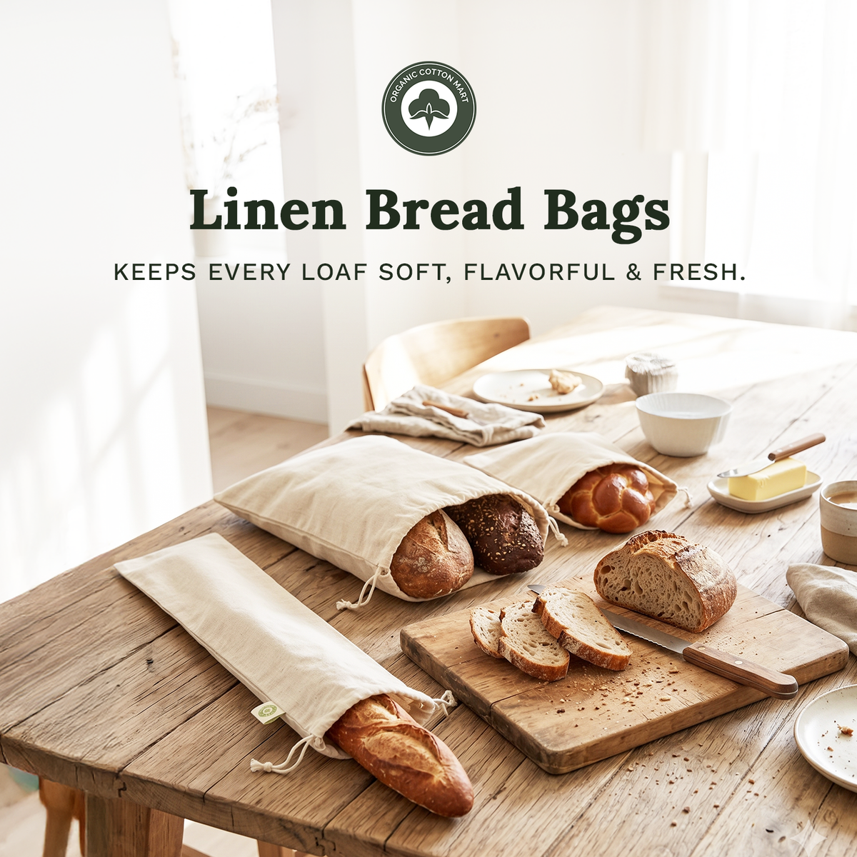 Linen Bread Bags for Sourdough, Baguettes, & Loaves: Loaf Bag (11" x 15")
