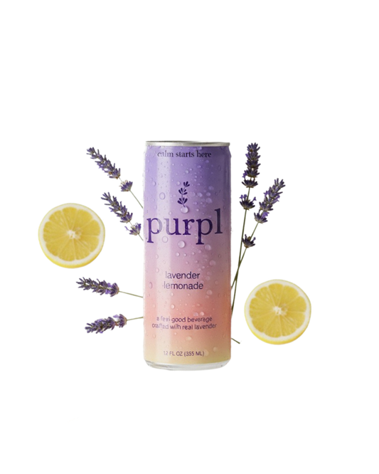 Purpl Lavender Lemonade can with lemons and lavender