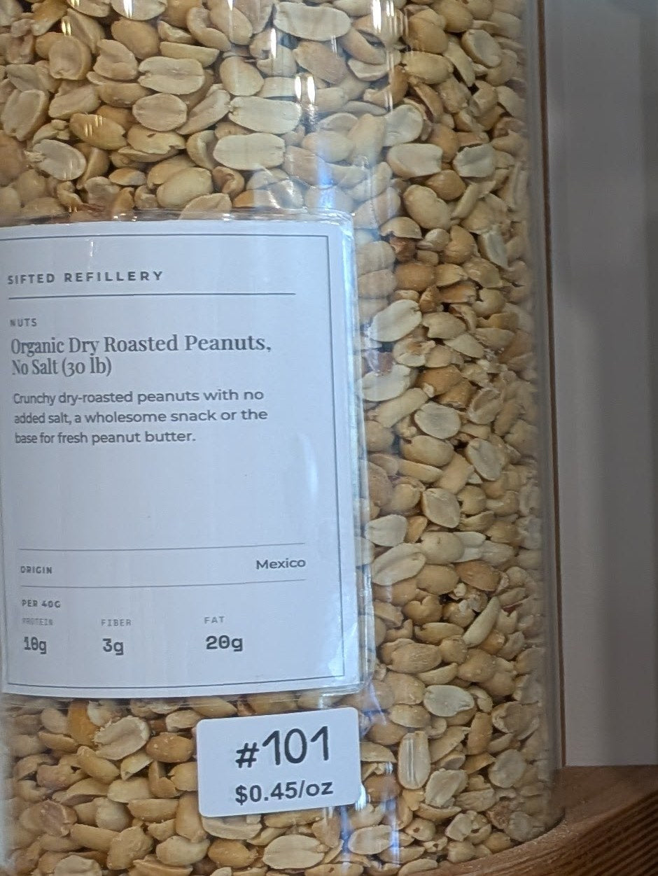 Organic Dry Roasted Peanuts (No Salt) in the Sifted Refillery bulk bin