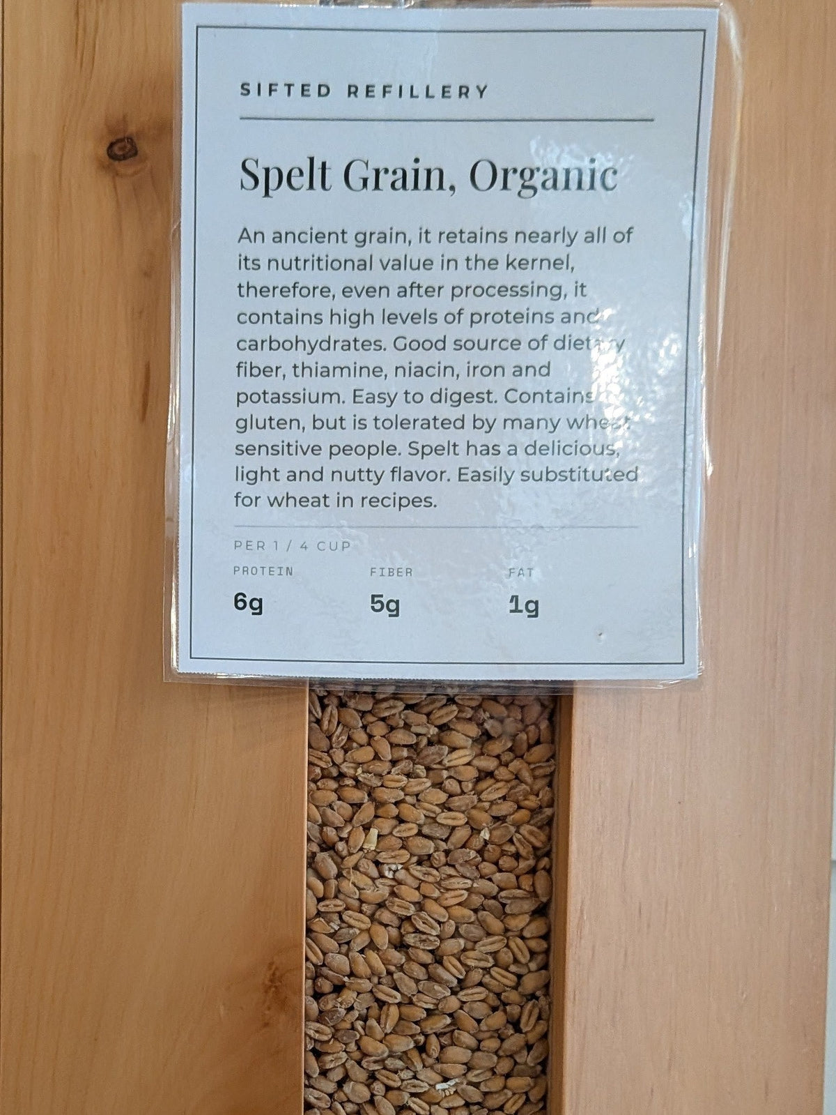 Spelt Grain, Organic in the Sifted Refillery bulk bin