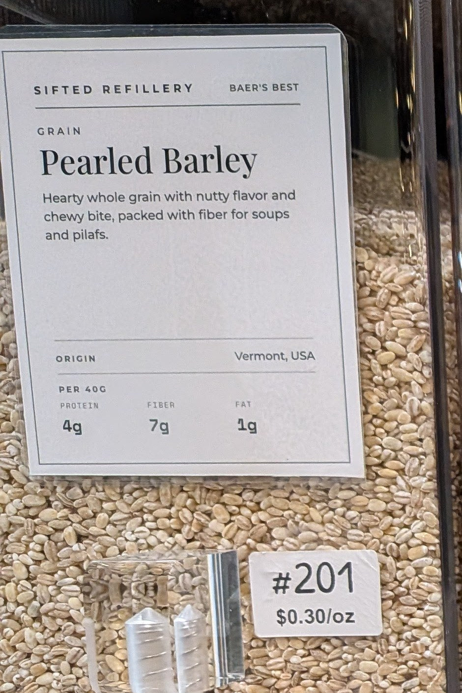 Pearled Barley in the Sifted Refillery bulk bin